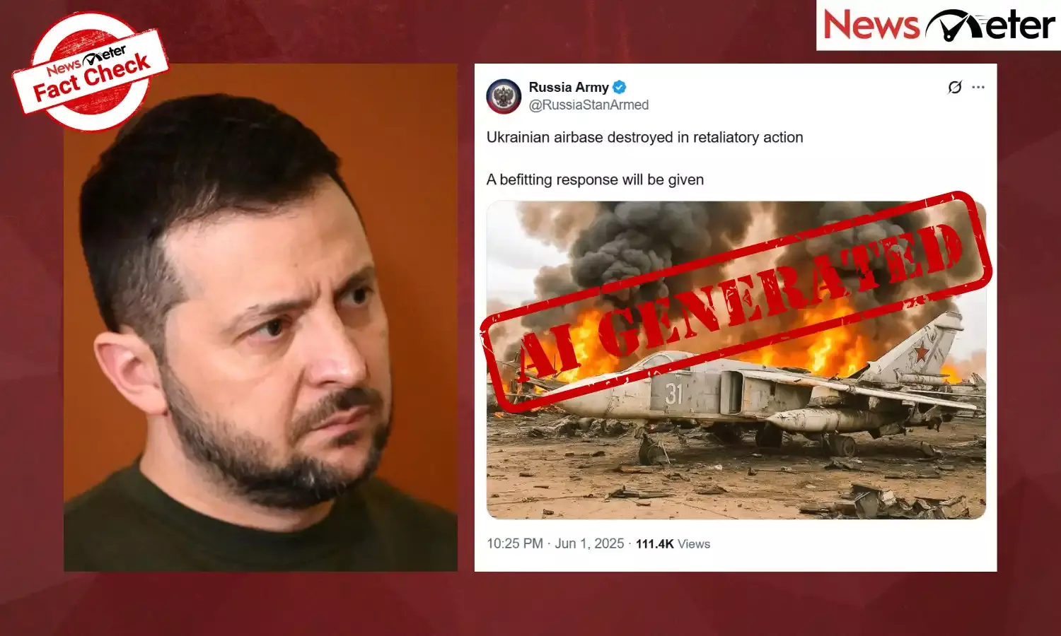 An image is being shared on social media claiming that it shows a Ukrainian airbase destroyed in a Russian retaliatory strike.