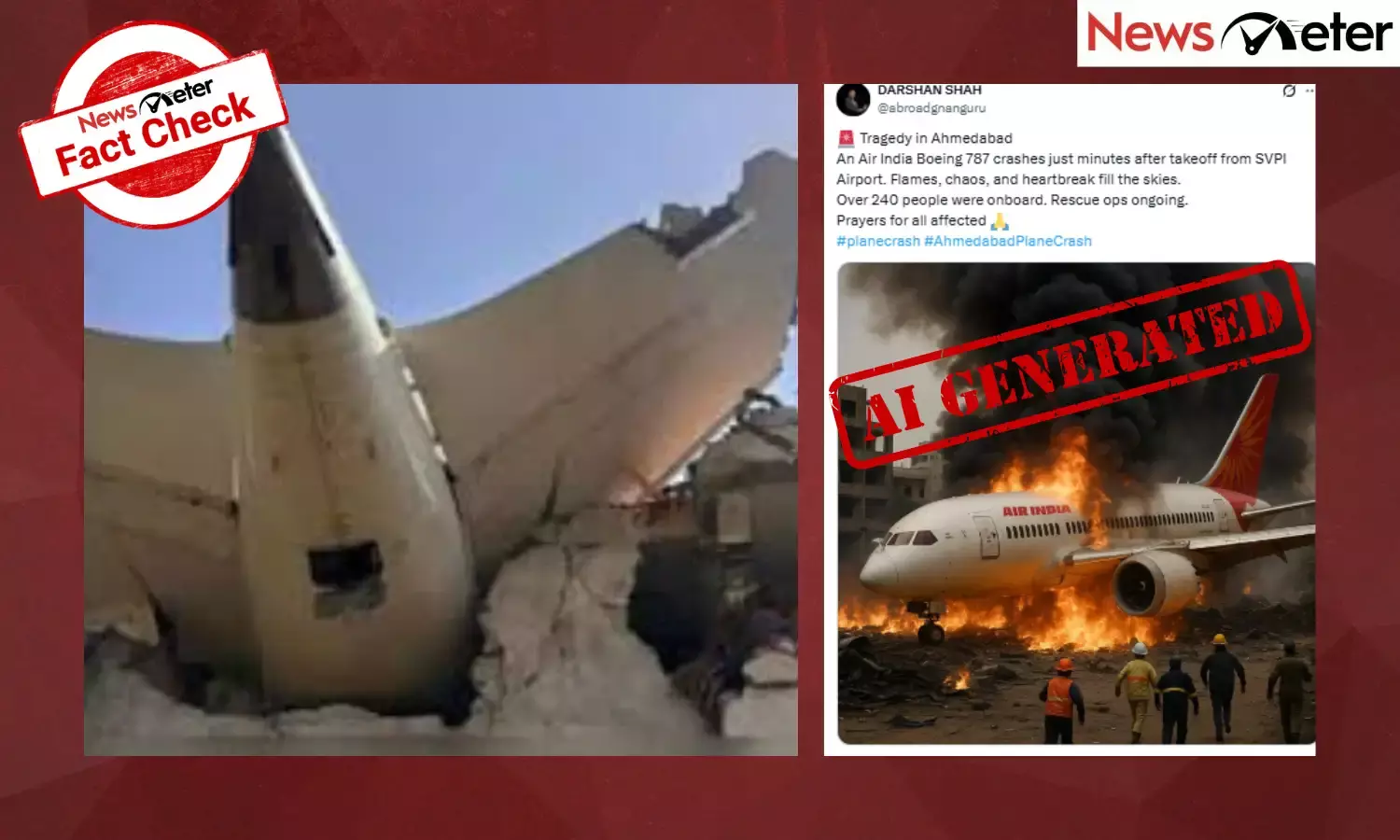 An image claiming to show the crashed Air India plane near Ahmedabad Airport has gone viral.