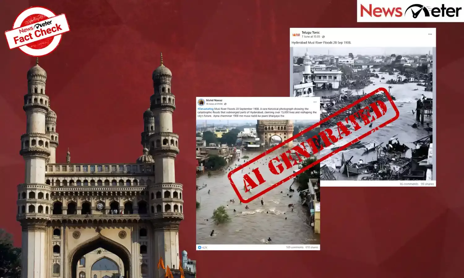 Fact Check: Rare photos show Musi River flooding Hyderabad in 1908? No, images are AI-generated