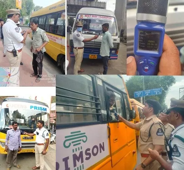5 school bus drivers found drunk during checks in Hyderabad 5 school bus drivers found drunk during checks in Hyderabad