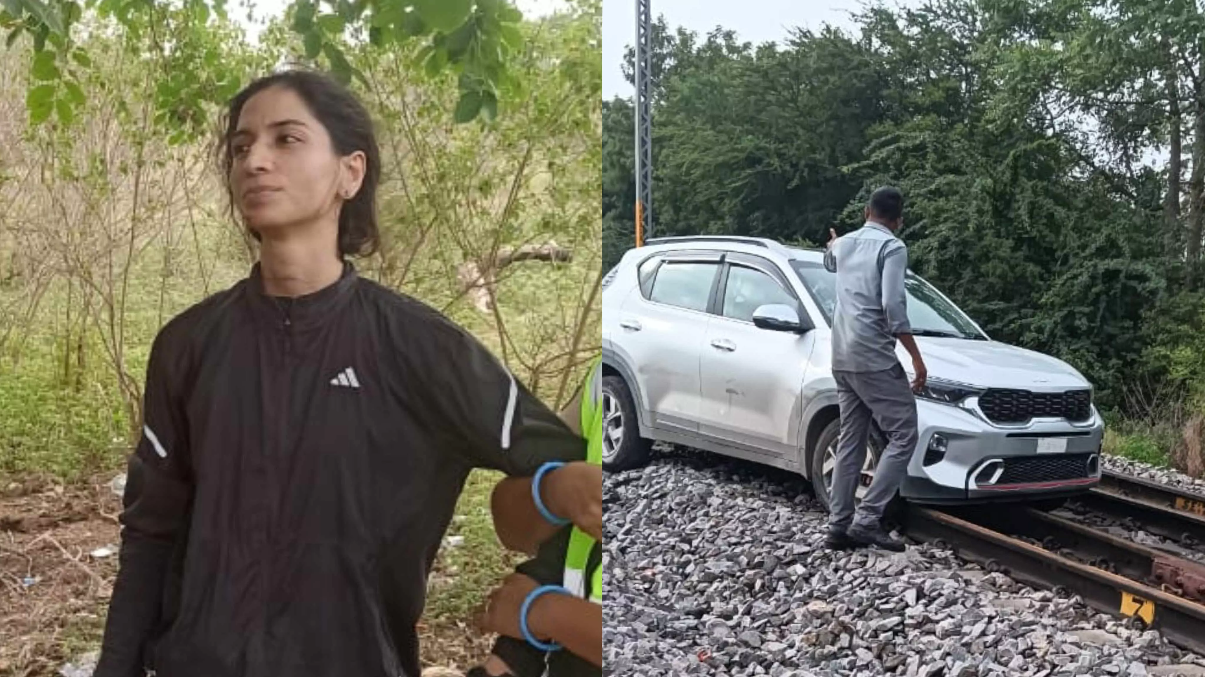 Video : Tipsy woman drives car on railway track; train movement on Shankarpally–Hyderabad line disrupted Video : Tipsy woman drives car on railway track; train movement on Shankarpally–Hyderabad line disrupted
