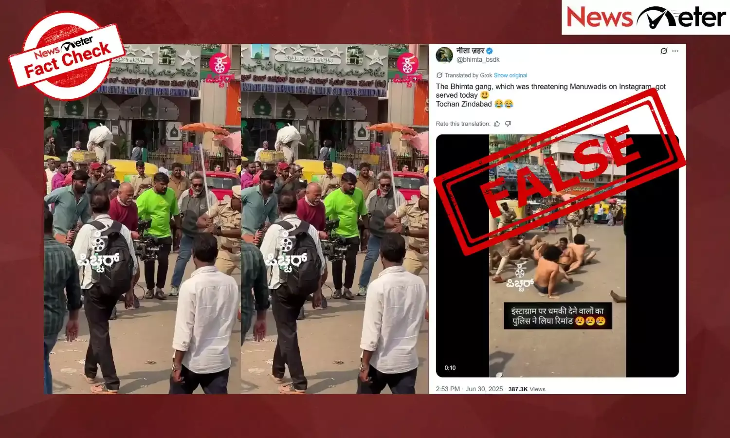 A video claiming to show police beating a group for threatening ‘Manuvadis’ on Instagram has gone viral on social media.