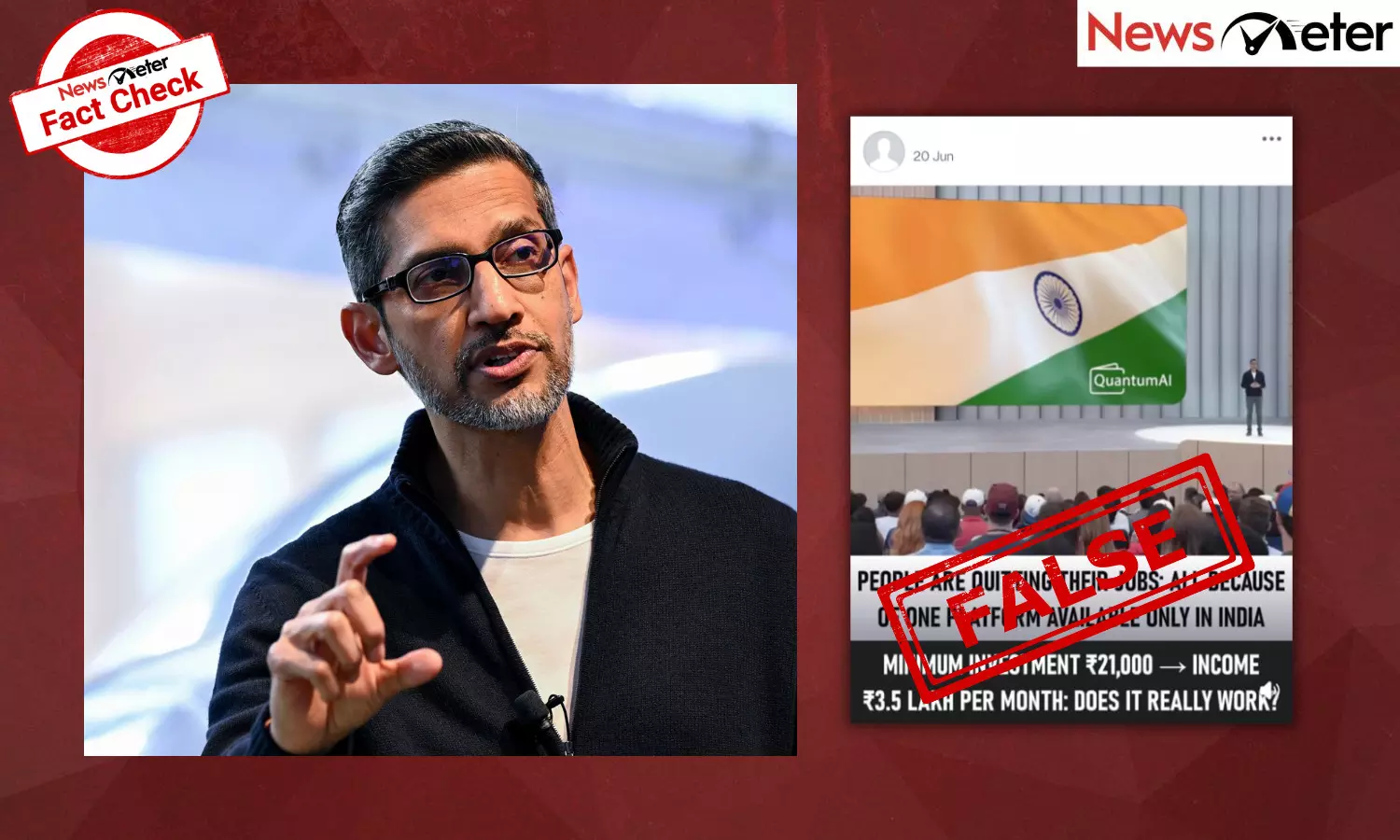 A video allegedly showing Google CEO Sundar Pichai claiming that Google launched an investment platform called ‘Quantum AI’ is going viral.