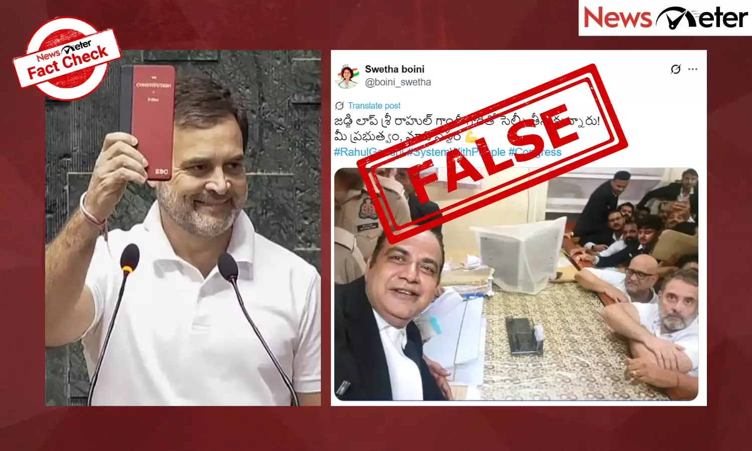 An image has been circulating on social media, claiming it shows the judge hearing Rahul Gandhi’s case, clicking a selfie with him in the Lucknow courtroom.