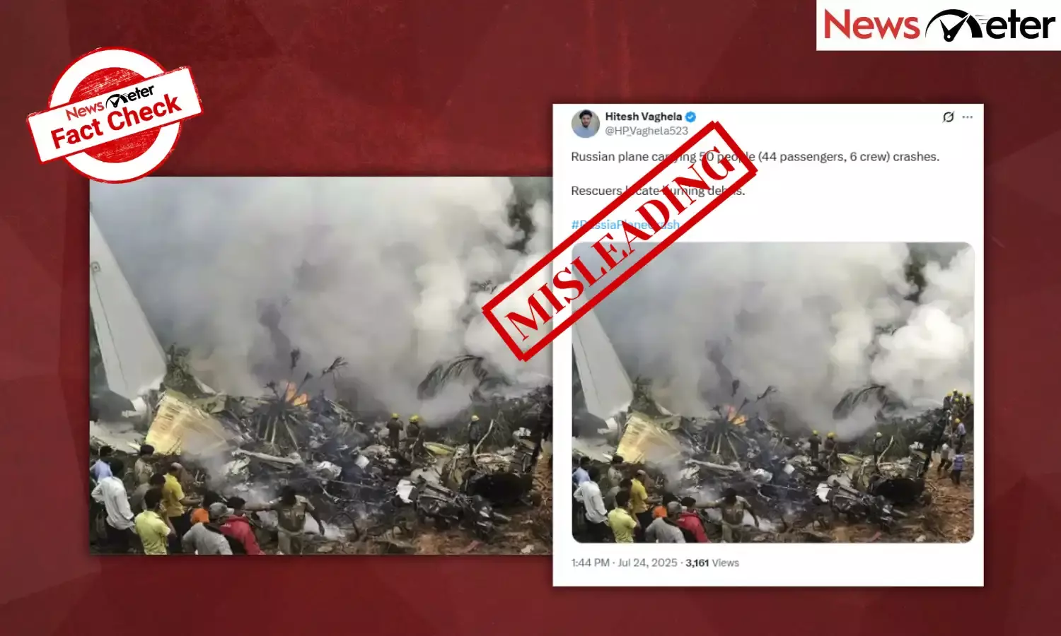 Fact Check: Crashed Russian plane debris found? Yes, but image shows Air India plane crash in 2010