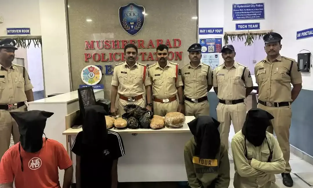 Hyderabad: Ganja smuggling gang busted in Musheerabad; 4 held, 4.5 kg drugs, three cell phones  seized