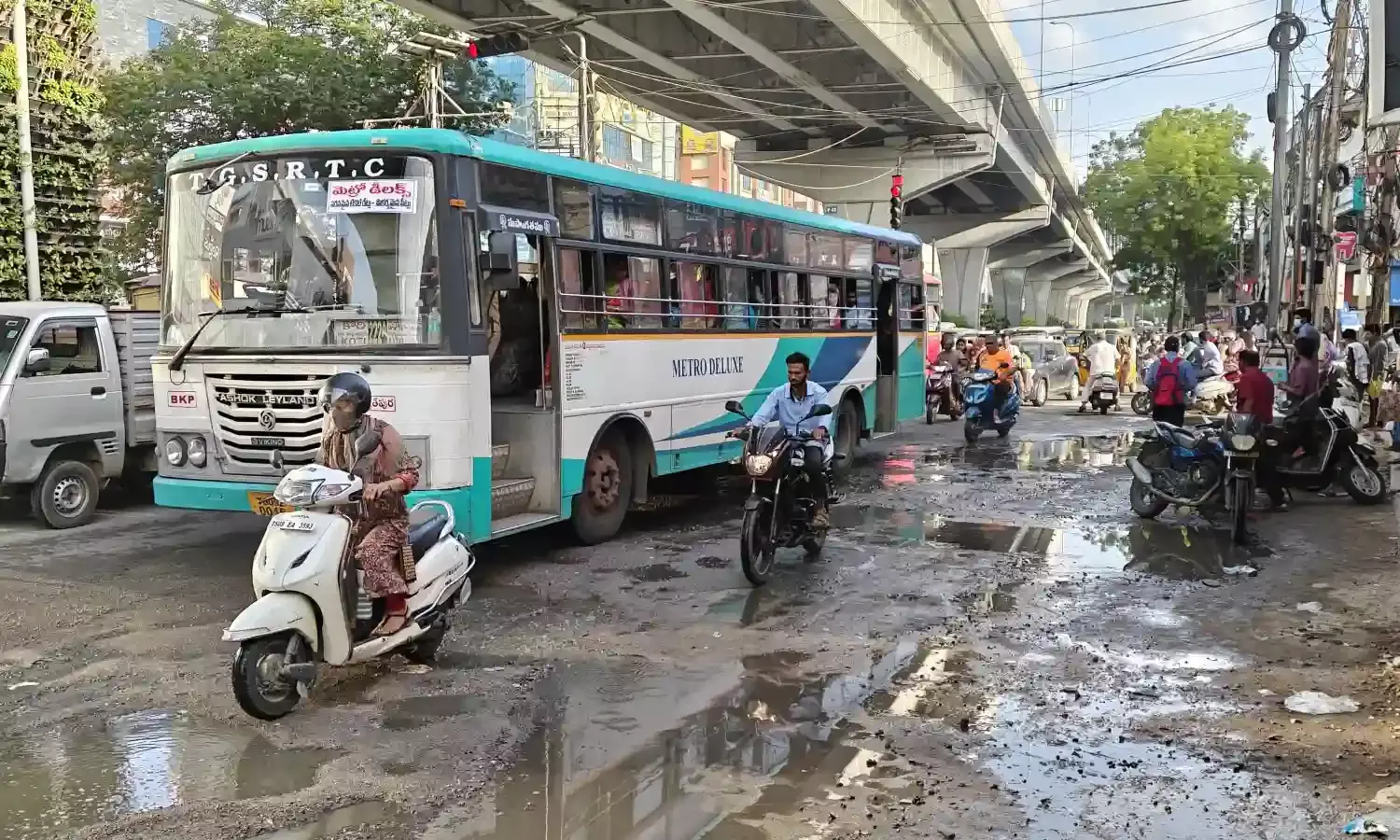 Ground Report: Pothole-filled Kondapur road turns dangerous for commuters amid monsoon showers