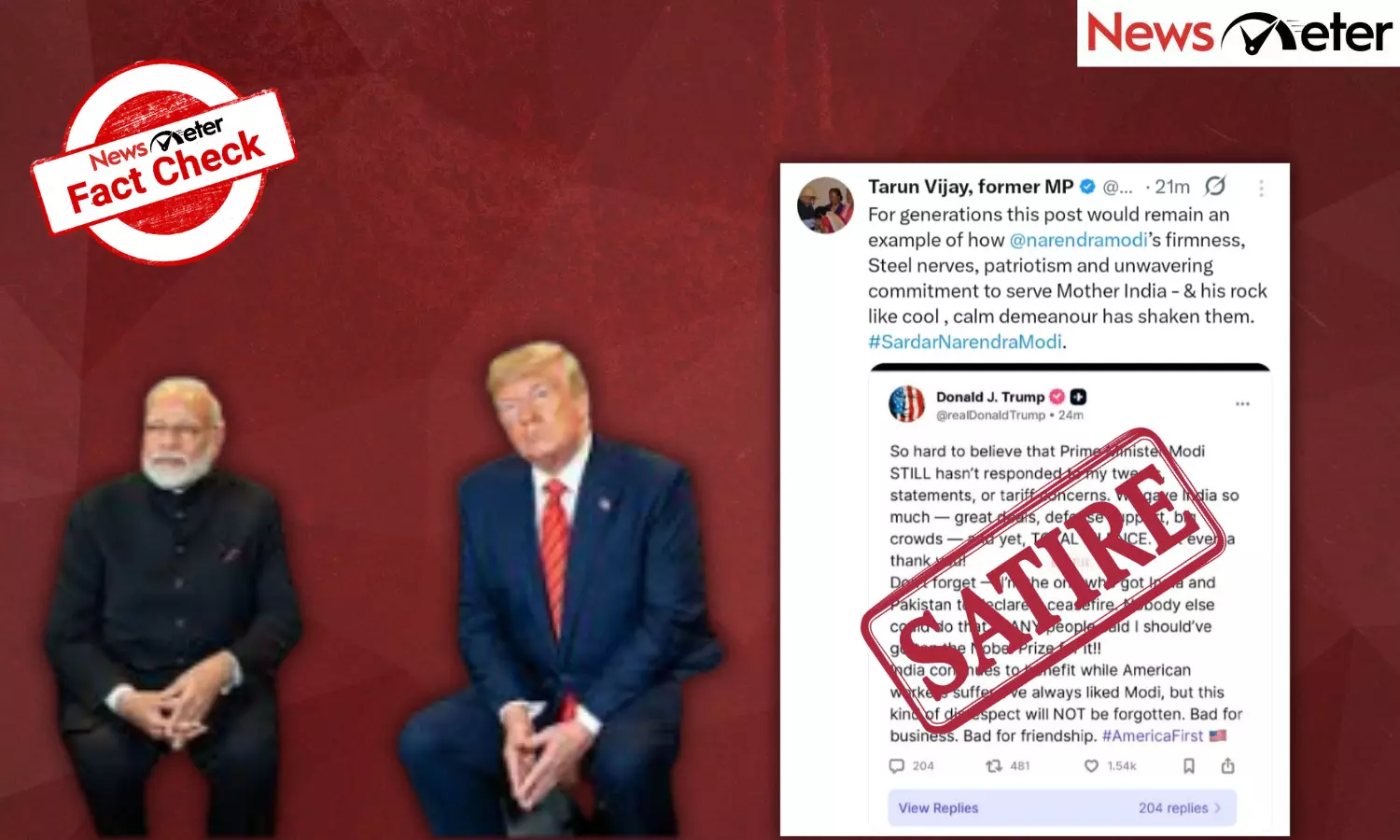 Fact Check: Trump criticises PM Modi for ‘ingratitude’ in Truth Social post? No, it is satire Fact Check: Trump criticises PM Modi for ‘ingratitude’ in Truth Social post? No, it is satire