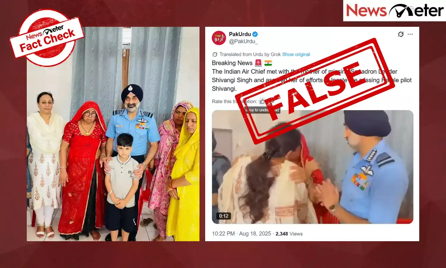 A video claiming to show Air Chief Marshal AP Singh allegedly consoling the mother of missing Indian pilot Shivangi Singh is going viral on social media.