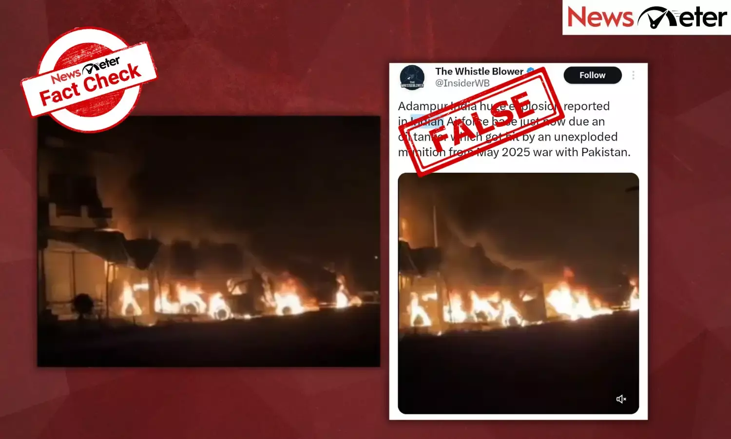 Fact Check: Fire at Adampur Air Base after oil tanker collides with unexploded munitions? No, here are the facts