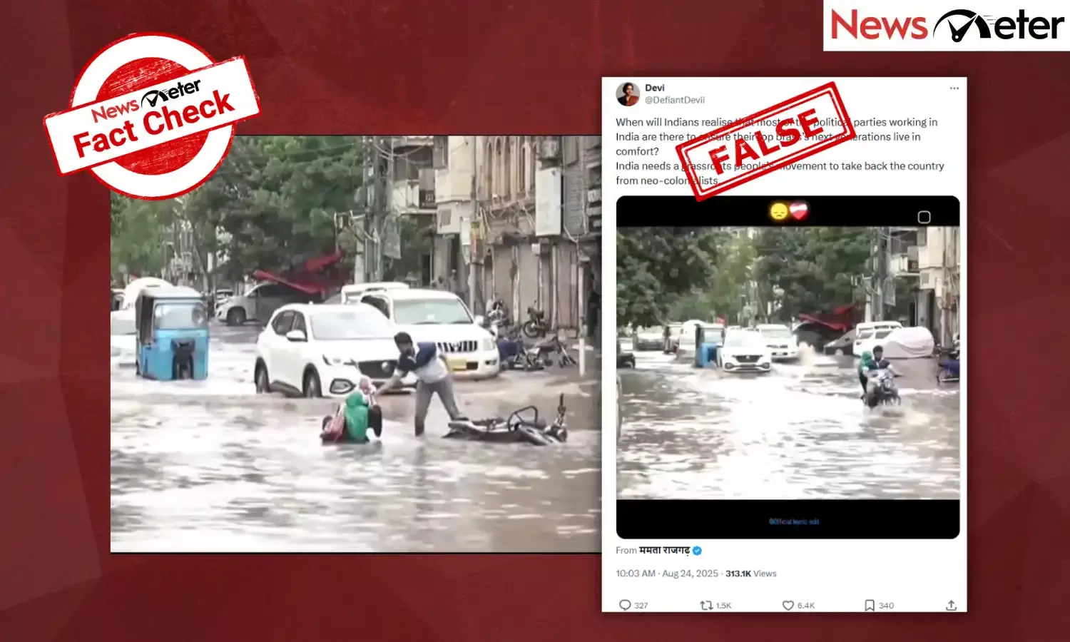Fact Check: Flooded roads in India – Woman with child falls off bike? No, video is from Karachi