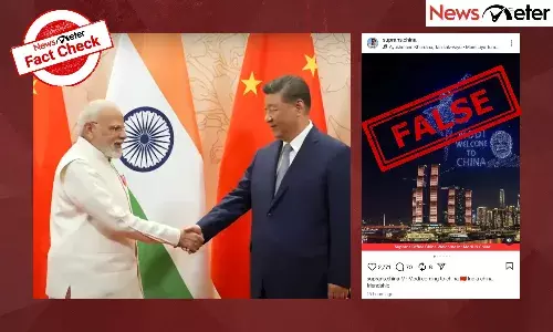 A viral photo claims to show drones forming PM Modiās face in the sky with the text āModi Welcome To Chinaā.