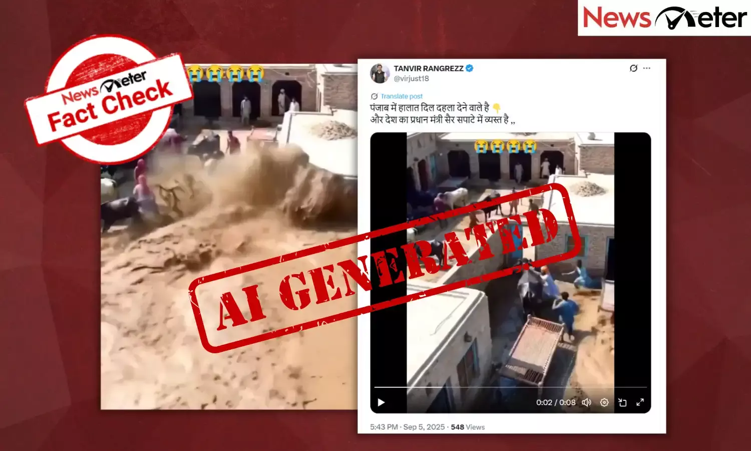 Fact Check: Punjab floodwater washes away house, cattle? Viral video is AI-generated