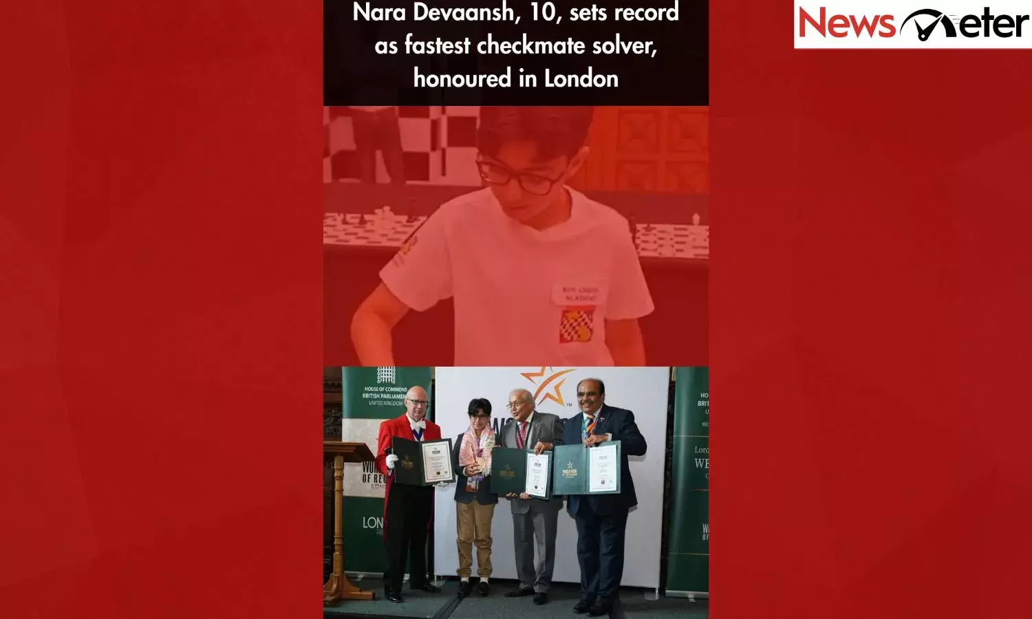 Nara Devaansh, 10, sets record as fastest checkmate solver, honoured in London