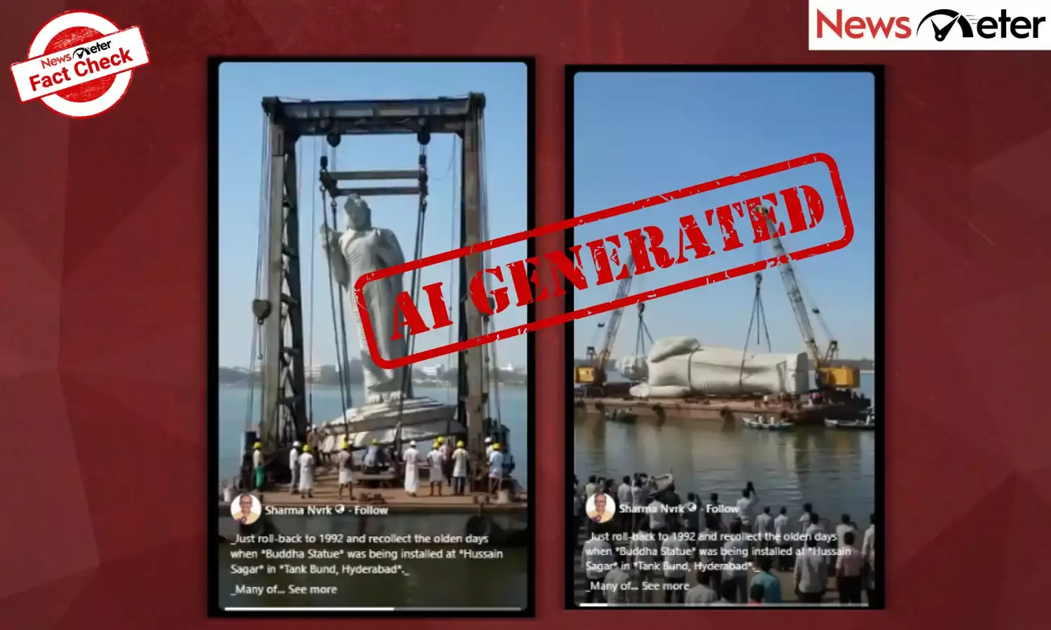 Fact Check: Hyderabad Buddha statue installation footage from 1992? No, video is AI-generated