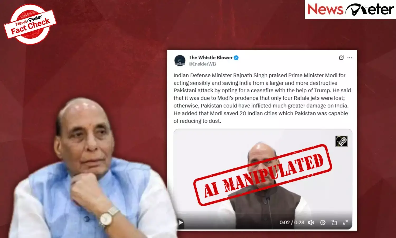 Fact Check: Rajnath Singh admits Pakistan shot down four Rafale jets during Operation Sindoor? No, video is AI-manipulated