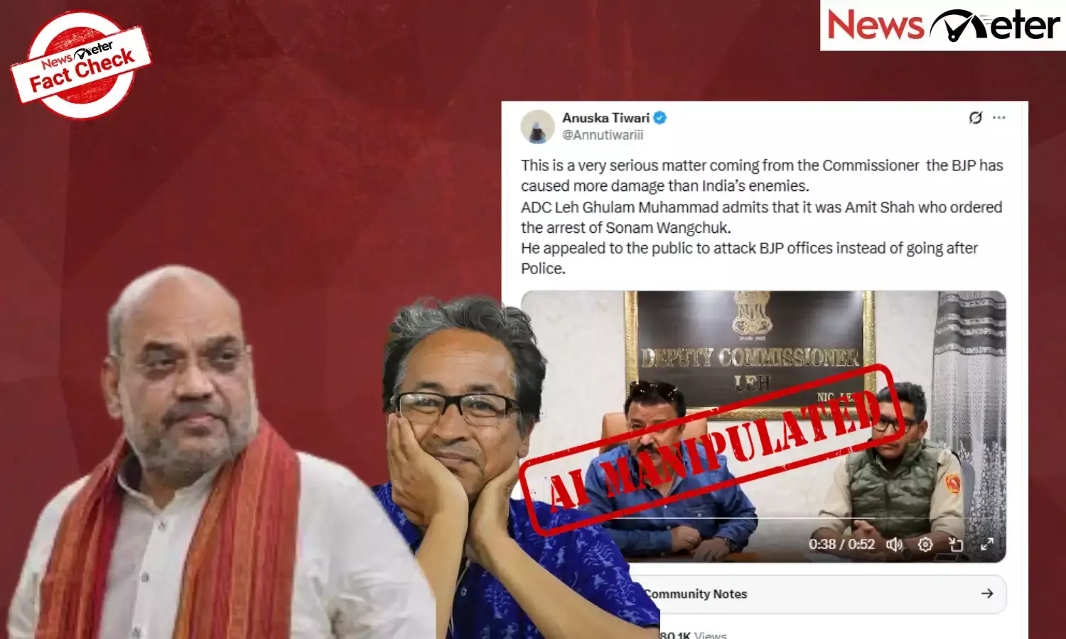 Fact Check: Leh ADC admits Amit Shah ordered Sonam Wangchuks arrest, appeals attack on BJP offices? No, video is AI-manipulated
