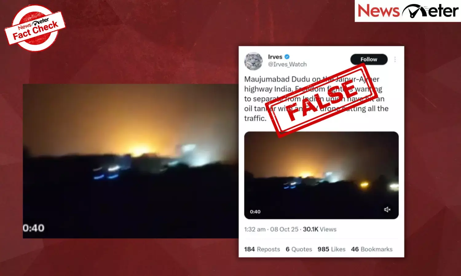 Fact Check: Separatists attack oil tanker using drone on Jaipur-Ajmer highway? No, here are the facts
