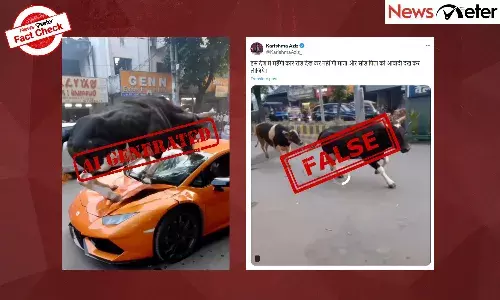 Fact Check: Cow destroys luxury car in India? No, video is AI-generated Fact Check: Cow destroys luxury car in India? No, video is AI-generated