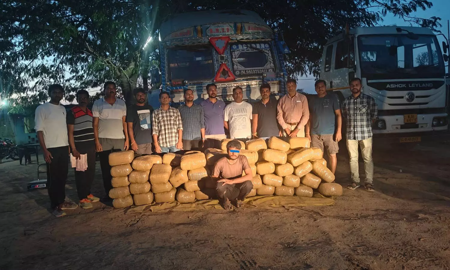 Khammam police, EAGLE sleuths seize truck carrying 500 kg ganja from Odisha to UP Khammam police, EAGLE sleuths seize truck carrying 500 kg ganja from Odisha to UP