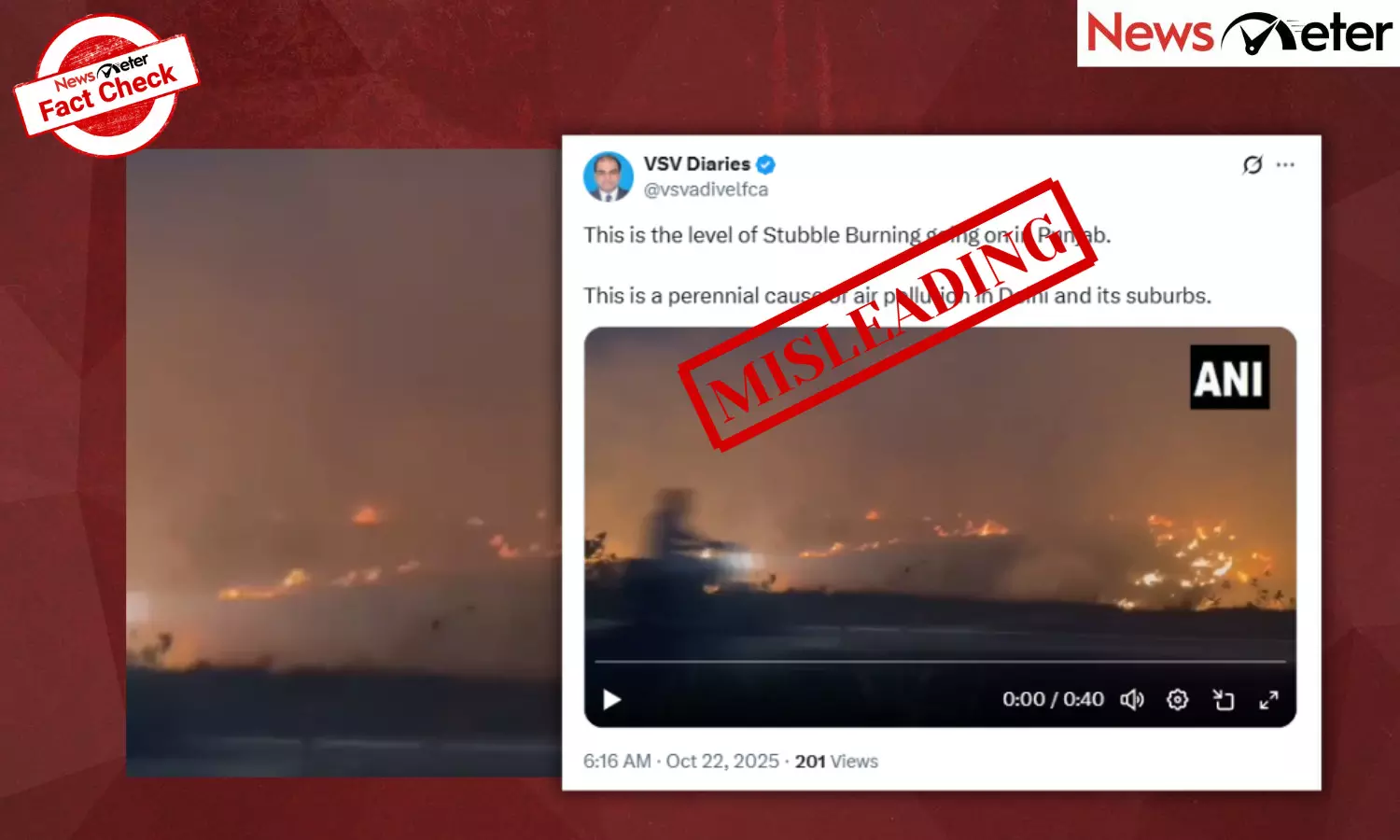 Fact Check: Stubble burning behind toxic air in Delhi post 2025 Diwali? ANI video is from 2024 Fact Check: Stubble burning behind toxic air in Delhi post 2025 Diwali? ANI video is from 2024