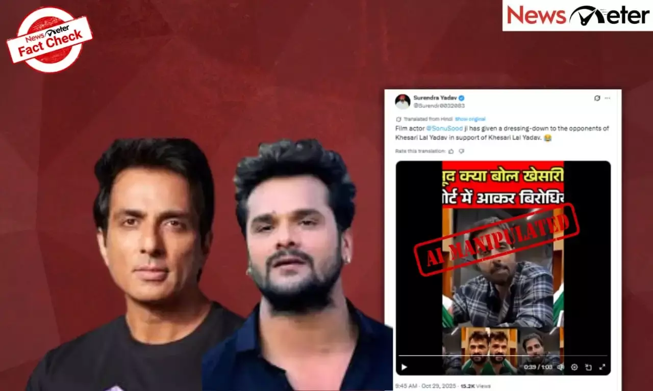 Fact Check: Bihar polls – Sonu Sood endorses Bhojpuri star Khesari Lal Yadav’s candidature? No, video is AI-manipulated