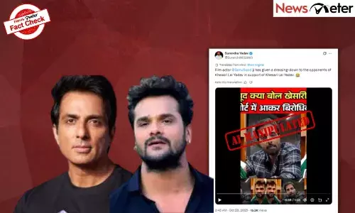 Fact Check: Bihar polls ā Sonu Sood endorses Bhojpuri star Khesari Lal Yadavās candidature? No, video is AI-manipulated
