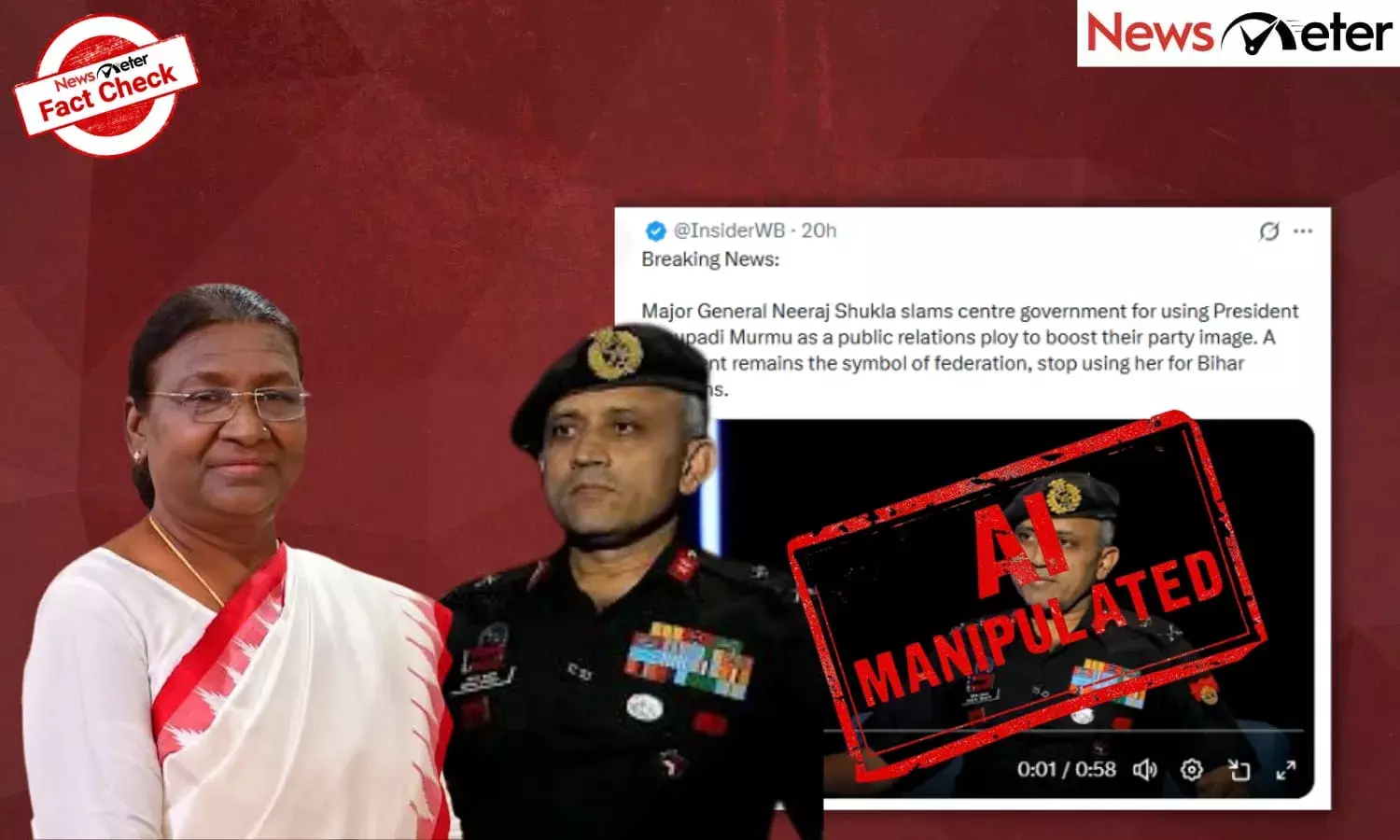 Fact Check: General Neeraj Shukla slams BJP govt for using President Murmu for Bihar polls? No, video is AI-manipulated