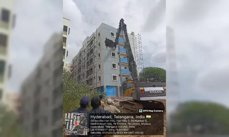 HYDRAA demolishes 5-storey illegal building in Miyapur; Fake LRS documents exposed