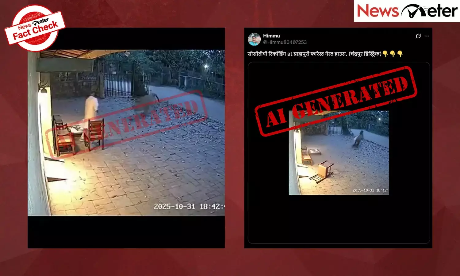 A video claiming to show CCTV footage of a tiger attacking a man at the Brahmapuri Forest Guest House in Chandrapur district is viral on social media.