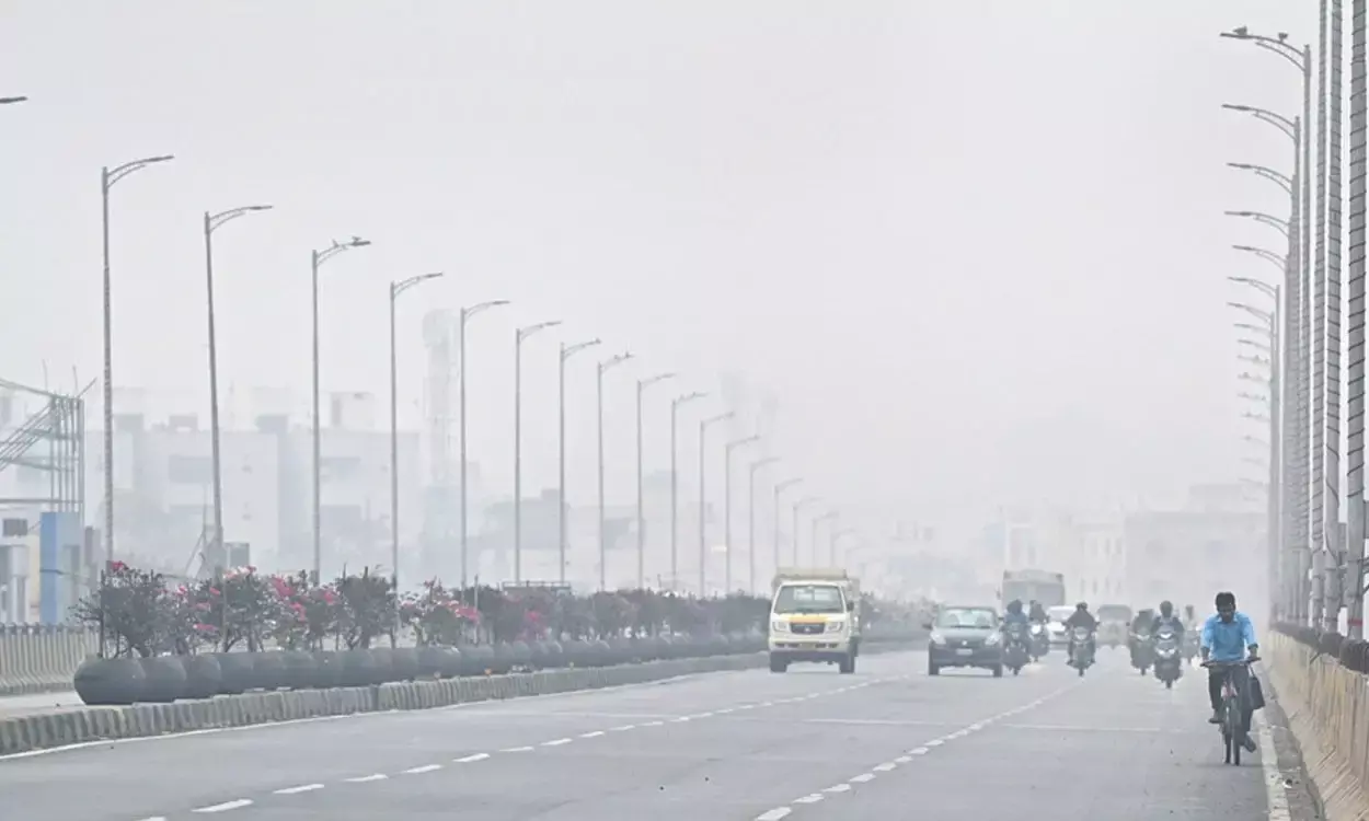 Thick early-morning mist slows Hyderabad traffic; visibility dips in Medchal, BHEL, RC Puram