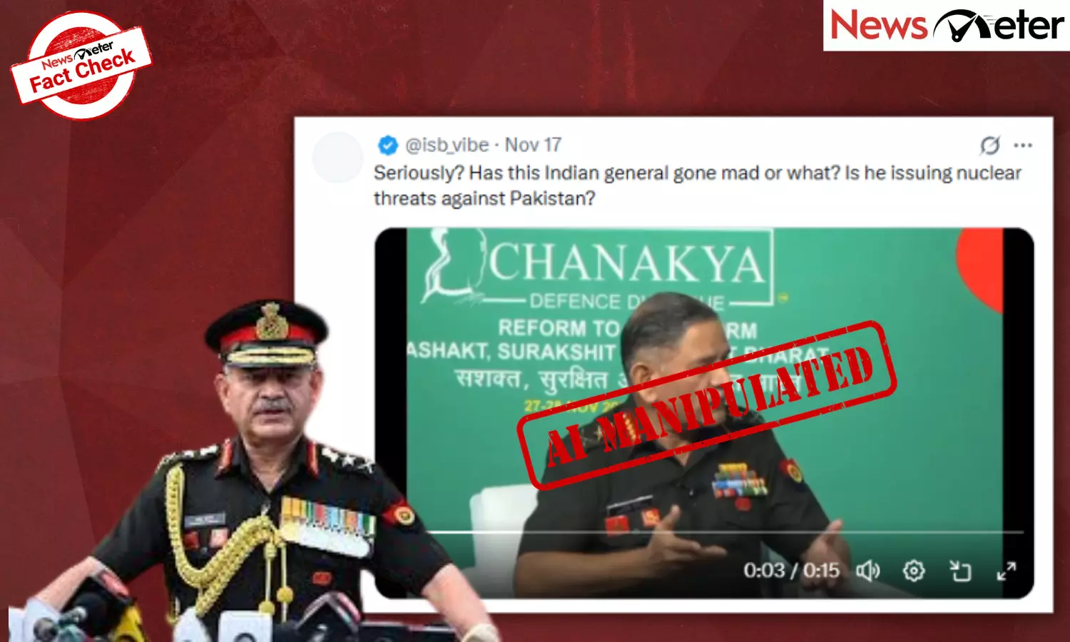 Fact Check: Army Chief Gen. Dwivedi threatens to nuke Pakistan? No, video is AI-manipulated