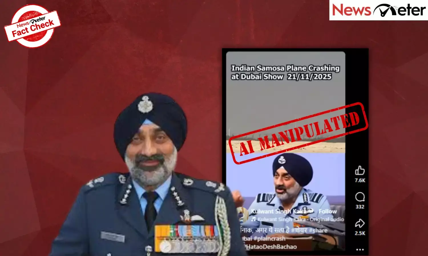 Fact Check: Tejas fighter jet crash – IAF Chief AP Singh criticises aircraft? No, video is AI-manipulated