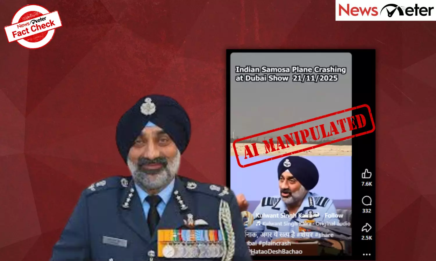 Fact Check: Tejas fighter jet crash – IAF Chief AP Singh criticises aircraft? No, video is AI-manipulated