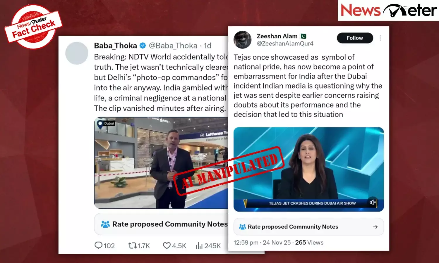 Fact Check: Tejas fighter jet sent to Dubai Airshow without clearance? No, journalists’ videos are AI-manipulated