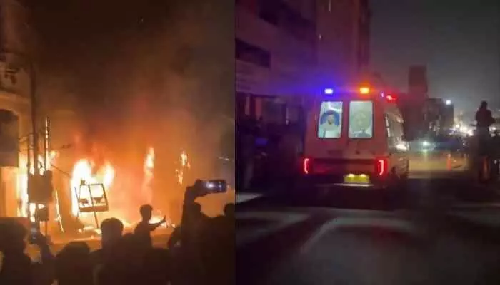 Fire breaks out at Gomathi Electronics showroom, Shalibanda Clock Tower; five injured