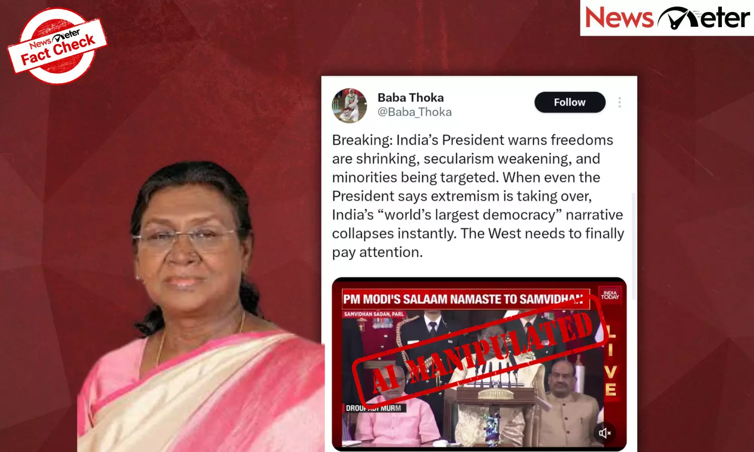 Fact Check: President Murmu says minorities being targeted in India? No, speech video is AI-manipulated Fact Check: President Murmu says minorities being targeted in India? No, speech video is AI-manipulated