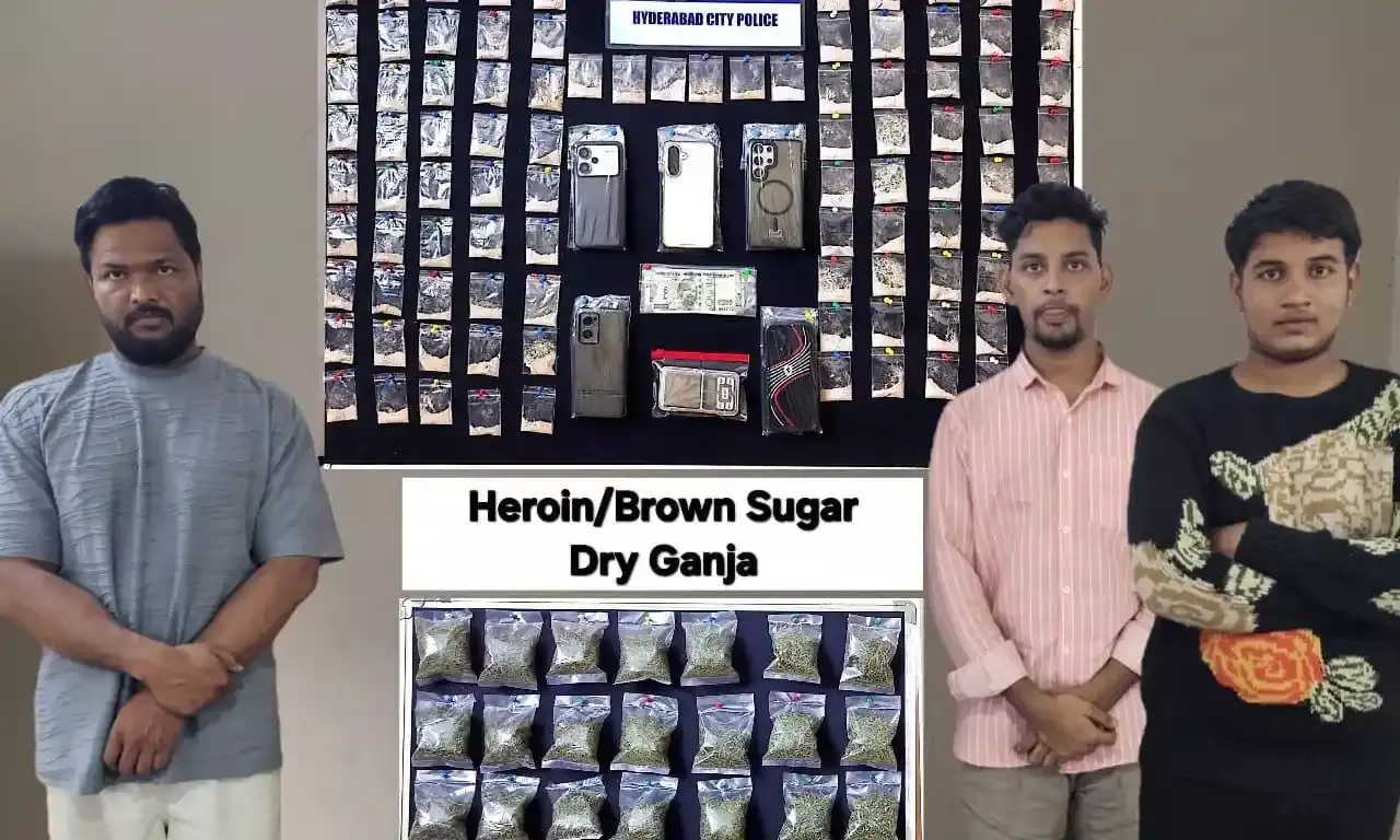 Three drug peddlers arrested near IMAX open ground; brown sugar, ganja worth lakhs seized