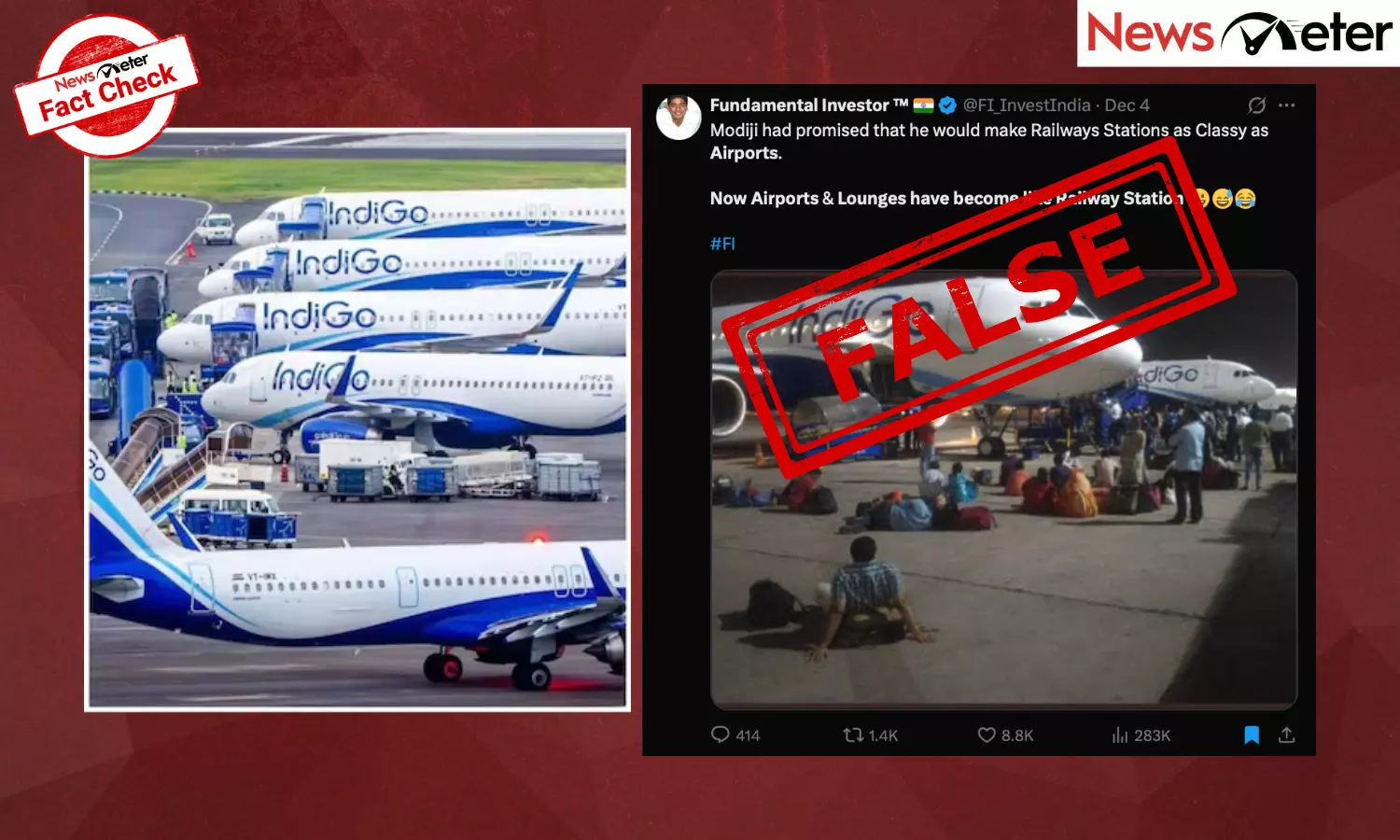 A photo claiming to show IndiGo passengers stranded on the airport tarmac amid the ongoing flight cancellation crisis is going viral.