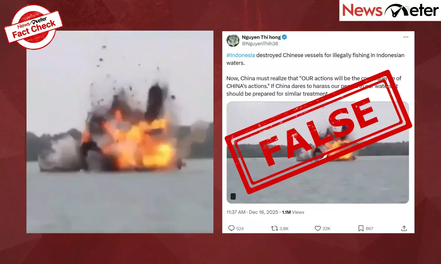 Fact Check: Indonesia destroys Chinese boats over illegal fishing? No, video is 9 years old