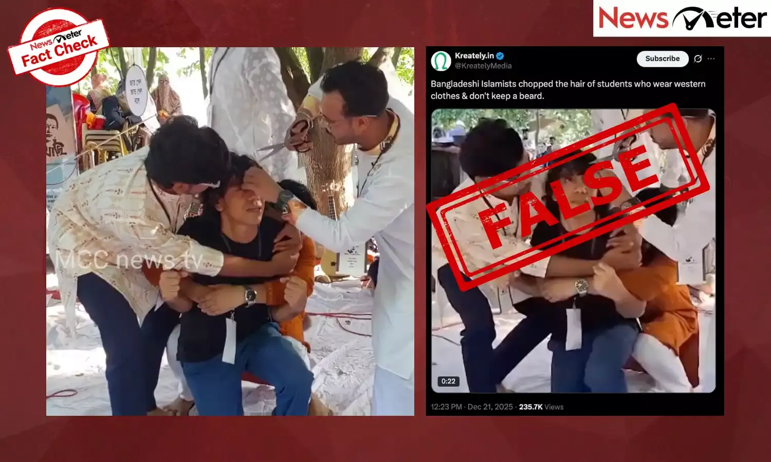 A video claiming to show Bangladeshi Islamists forcibly cutting a student’s hair is going viral on social media.