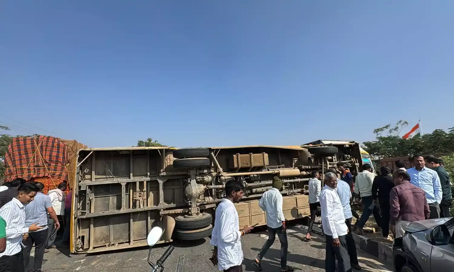 60 children hurt after school bus on picnic trip overturns near Shamshabad