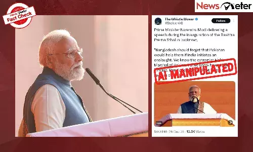 A video claiming to show Prime Minister Narendra Modi issuing threats to Bangladesh during the inauguration of Rashtra Prerna Sthal in Lucknow is going viral on social media platforms.
