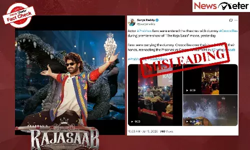 Videos claiming to show enthusiastic fans of actor Prabhas entering movie theatres with dummy crocodiles to recreate a scene from ‘The Raja Saab’ during its premiere screenings are circulating on social media.