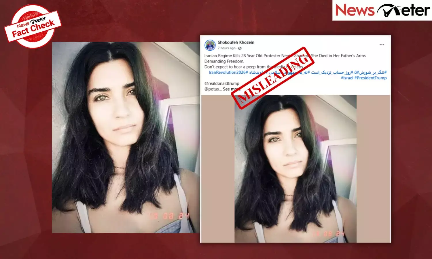 Fact Check: Iranian protester Negin Ghadimi was killed, but viral image shows Turkish actress Tuba Büyüküstün