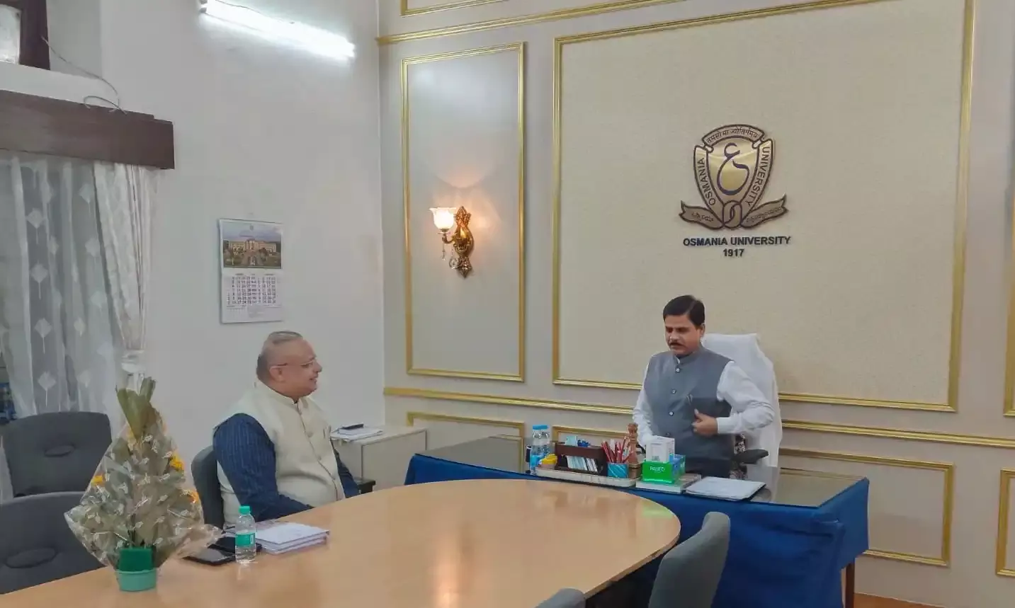 Hyderabad-born US City Councillor Ashfaq Syed meets OU VC Prof Kumar to discuss academic ties