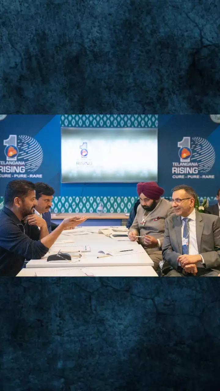 Telangana Chief Minister A Revanth Reddy accompanied by a group of ministers in Davos