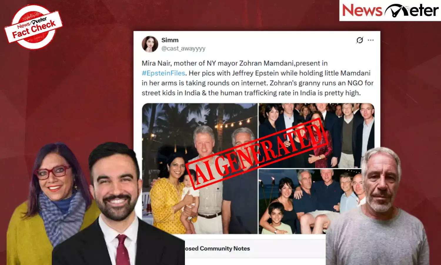 Fact Check: Photos show filmmaker Mira Nair, son Zohran Mamdani, with Jeffrey Epstein? No, they are AI-generated