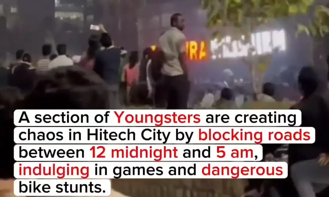 Midnight Chaos in Hyderabad’s Hitec City as Youth Block Roads, Perform Dangerous Bike Stunts