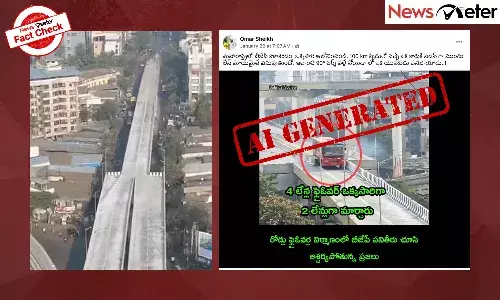 Fact Check: Bus stuck in narrow lane on Mumbai flyover? No, image is AI-generated Fact Check: Bus stuck in narrow lane on Mumbai flyover? No, image is AI-generated